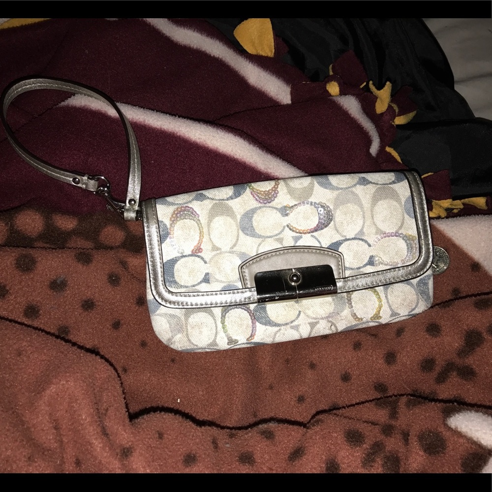Coach wristlet White with blue and silver sequins
