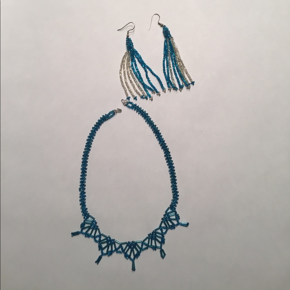 Beaded necklace and earrings