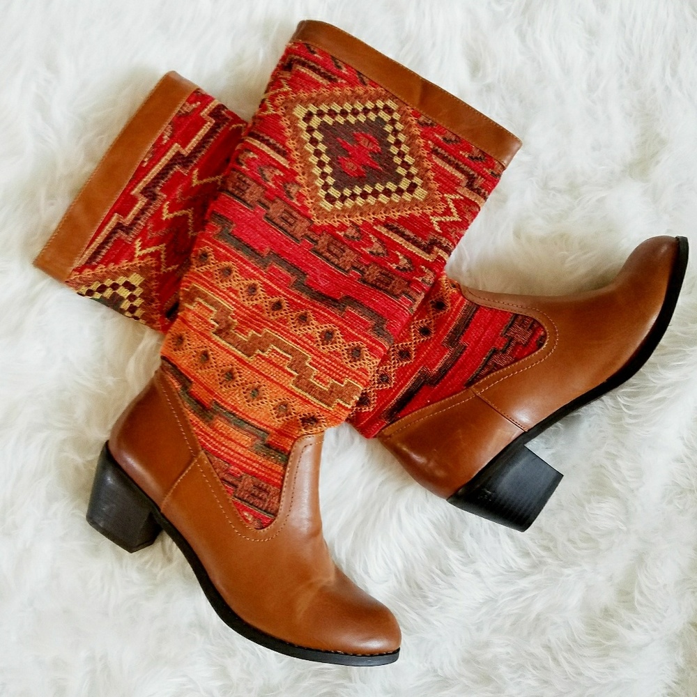 Boho Hippie Tapestry Woven Ethnic Vegan Boots 9