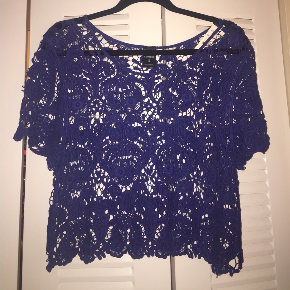 Express Medium Crochet Blue Overlay Shirt
