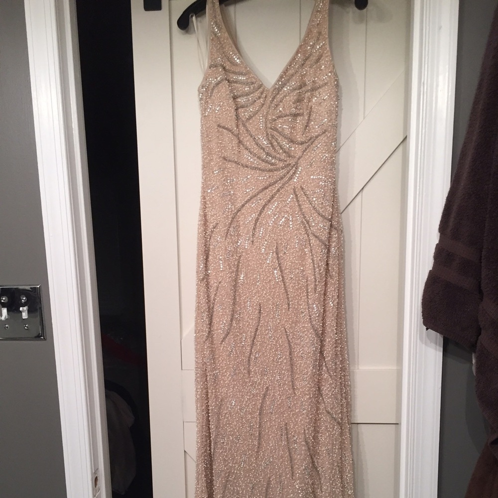 Aidan Mattox champagne beaded gown
