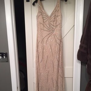 Aidan Mattox champagne beaded gown