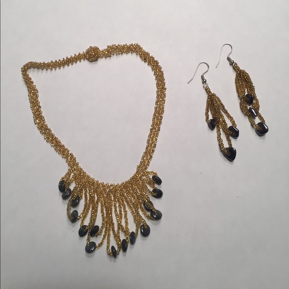 Handmade beaded necklace and earrings