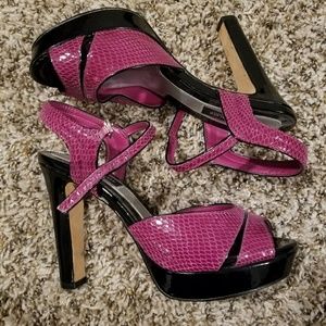 White House Black Market Magenta Snake Print Heels