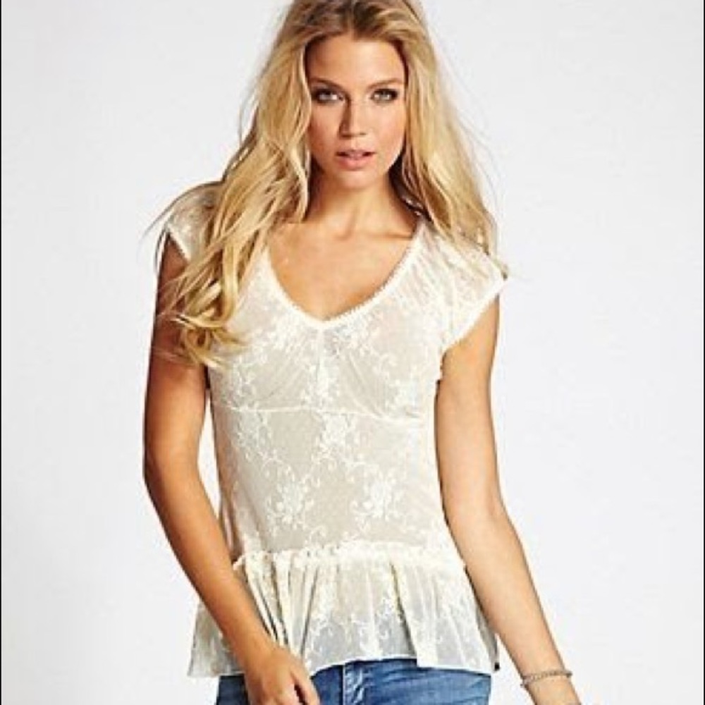 Guess Off-White Autumn Floral Lace Top