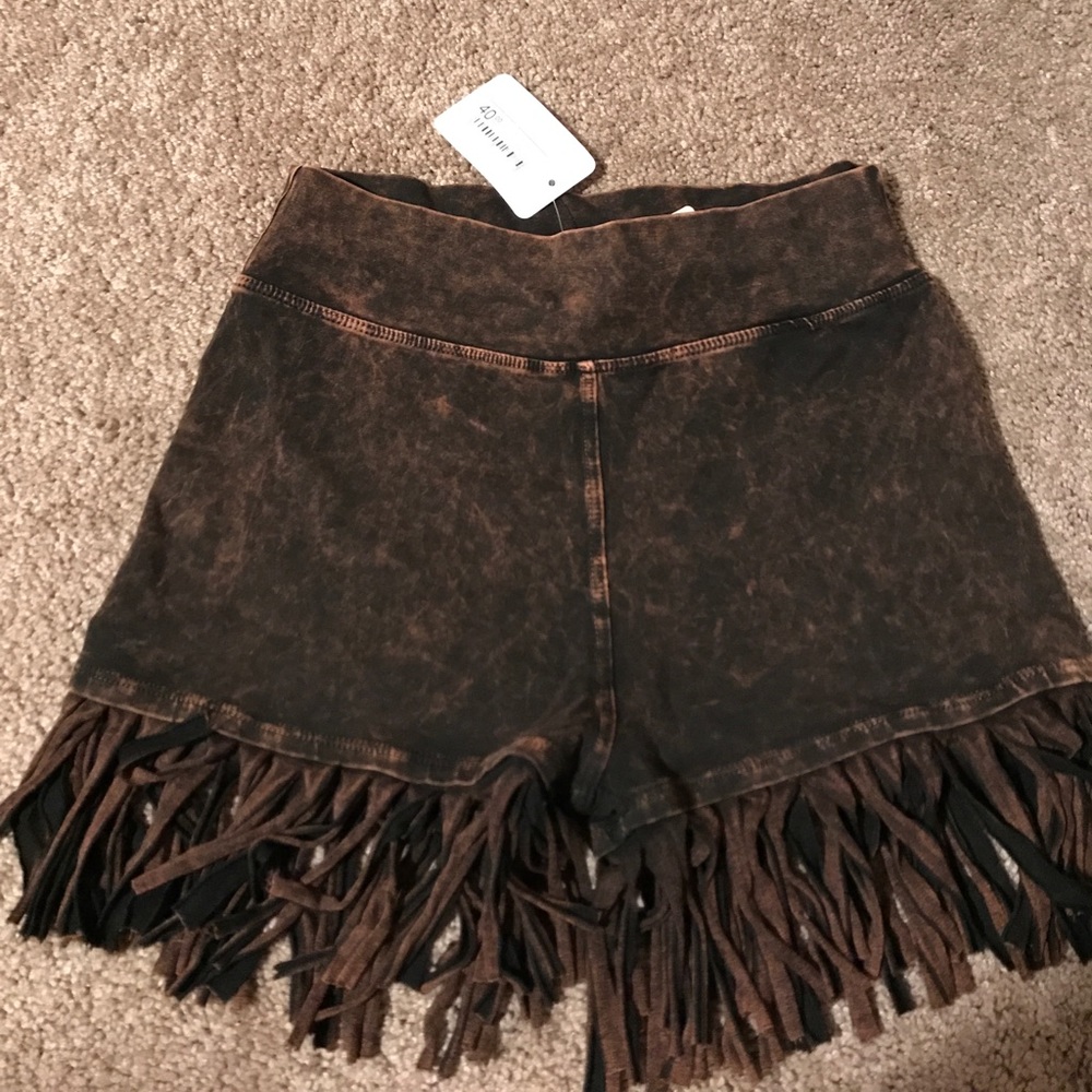 T-Party Mineral Wash Fringe Shorts