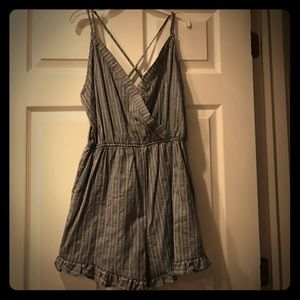 Strappy chambray romper