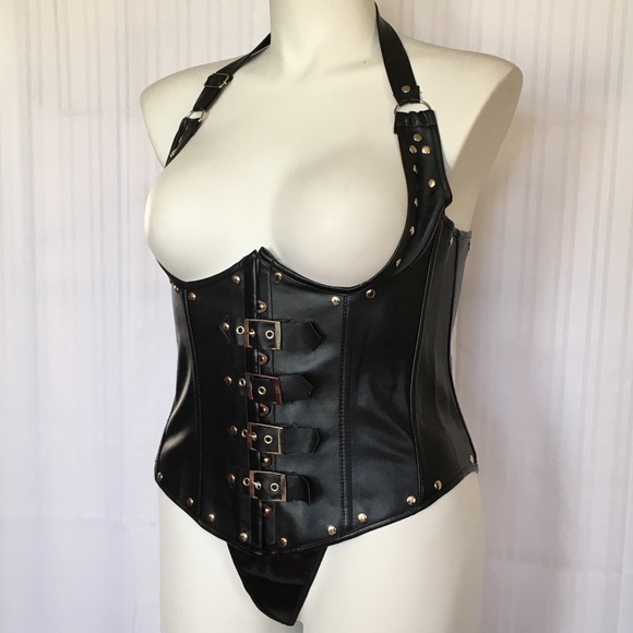 Black faux leather underbust corset/waist trainer - Picture 2 of 4