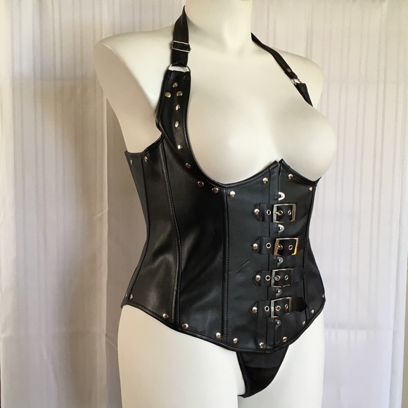 Black faux leather underbust corset/waist trainer - Picture 3 of 4