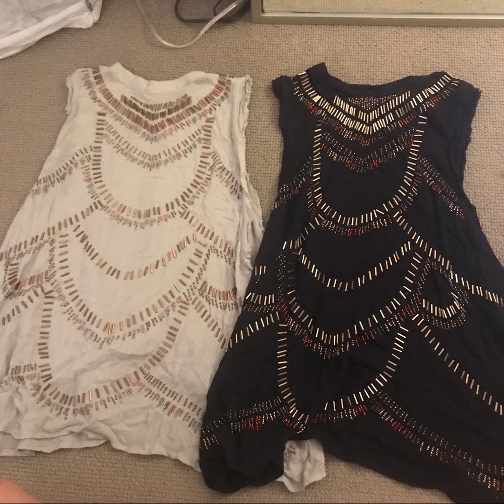 Dark and light blue beaded Free People tank tops