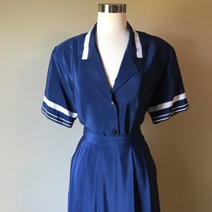 Vintage Navy and White Pleated Midi Skirt & Blouse Vintage Navy and White Pleated Midi Skirt & Blouse