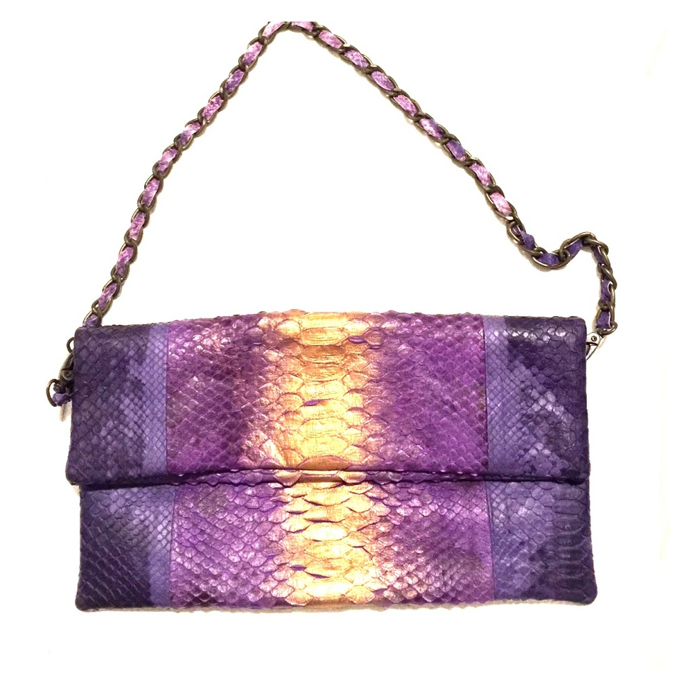 Purple and gold Snake skin clutch or small purse