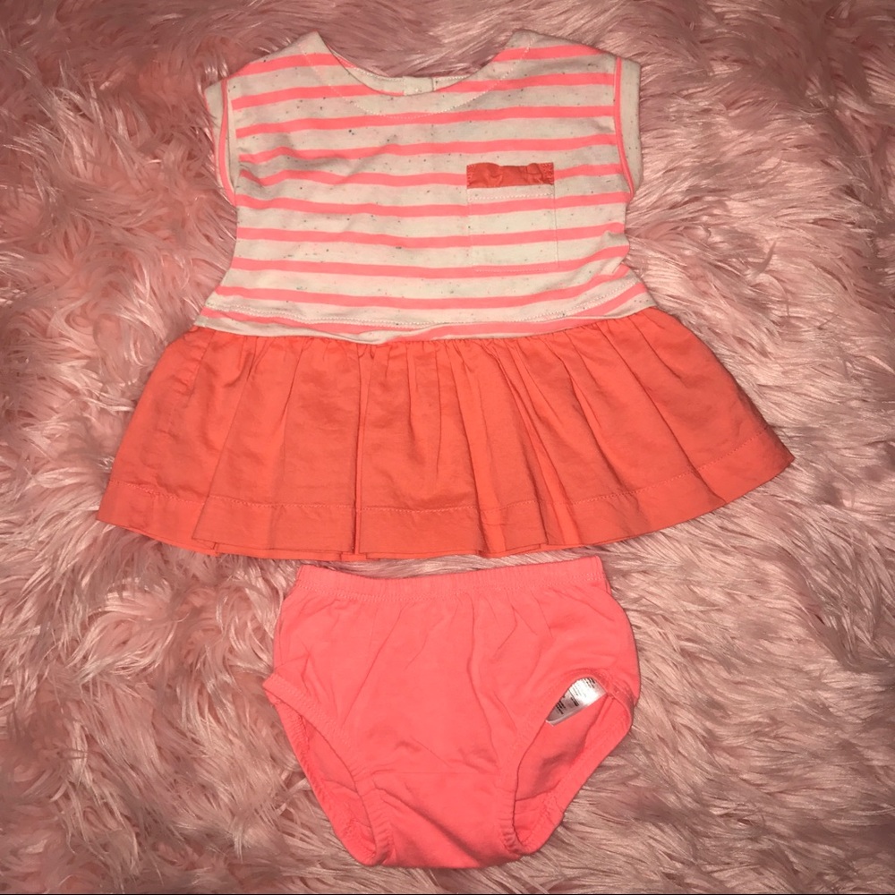 Baby Gap Neon Coral Stipe Tee Shirt Baby Dress