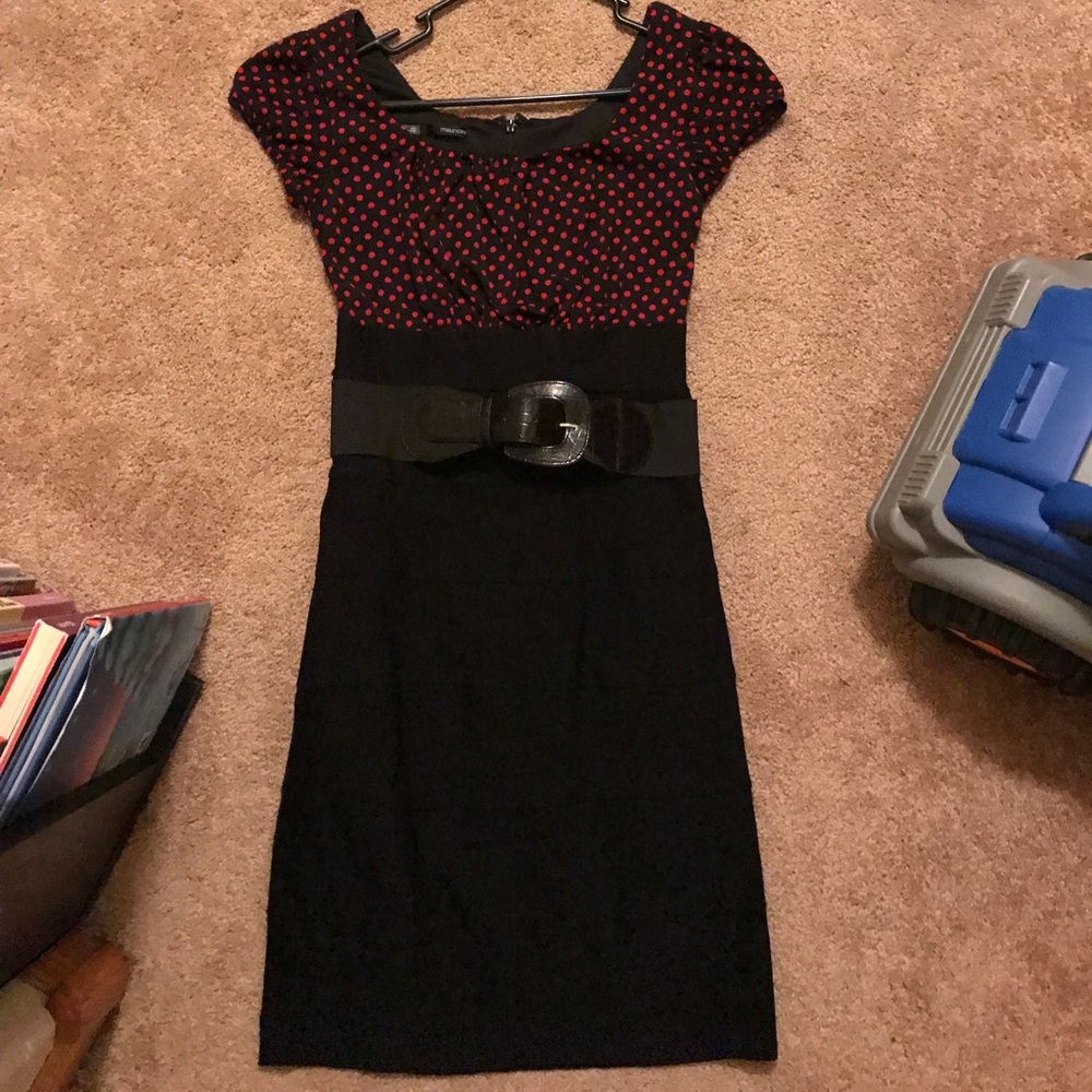 Black red polka dot dress with belt