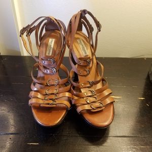 POUR LA VICTOIRE BROWN WEDGE SANDALS