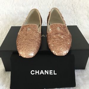 Chanel Sequin CC Mocassins Loafers Pink Chanel Sequin CC Mocassins Loafers Pink