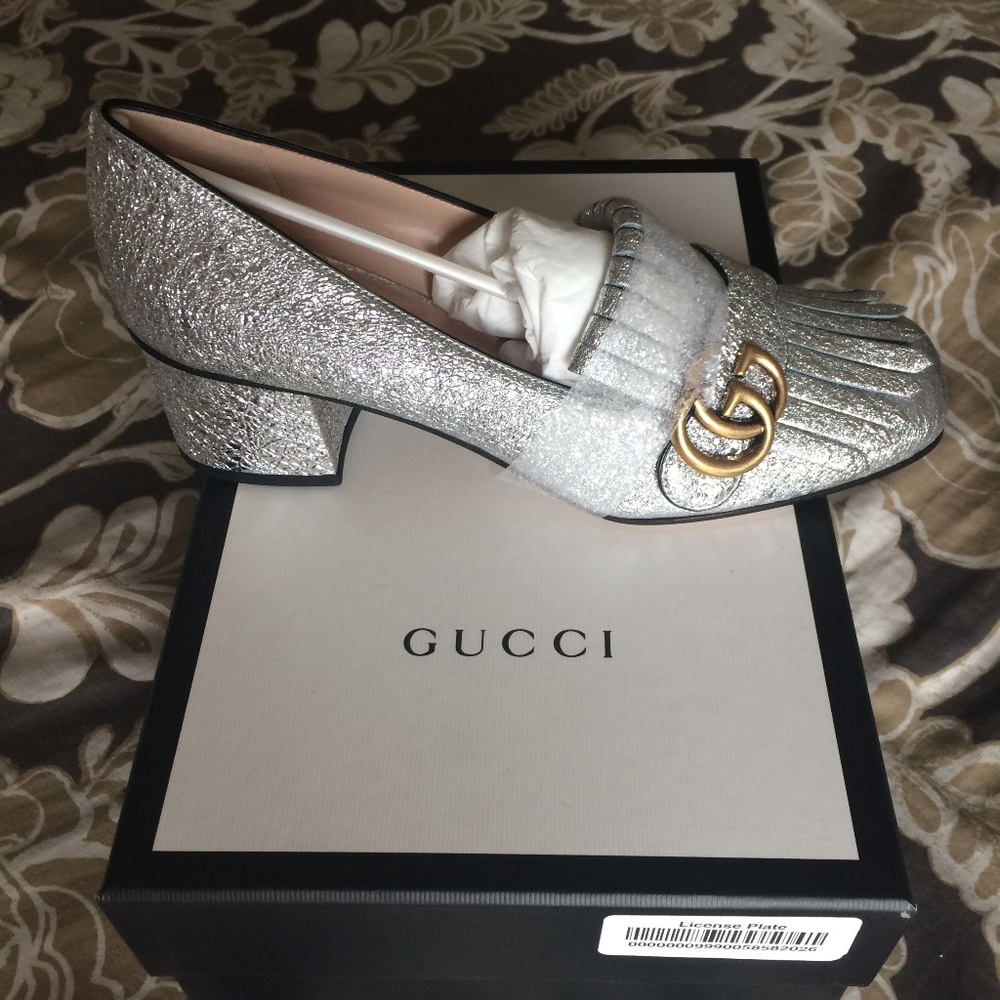 Gucci- New Metallic Silver Marmont Loafer - 38.5