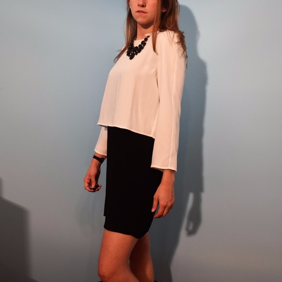 NWT - MANGO SUIT COLLECTION B&W Layered Mini Dress - Picture 2 of 6