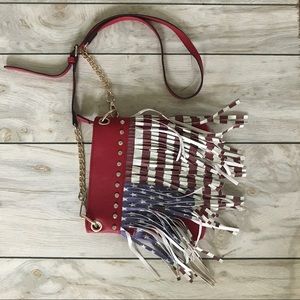 American flag cross body fringed purse
