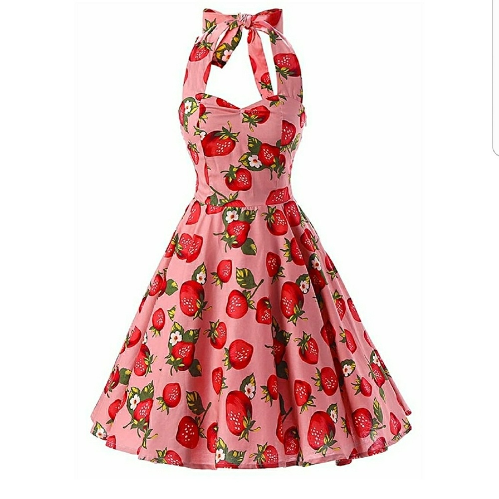 Strawberry Halter Swing Dress
