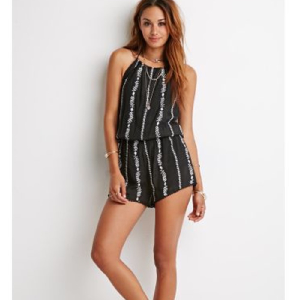 Embroidered Halter Romper