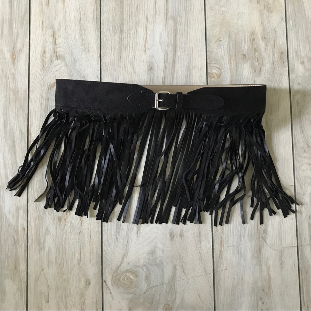 Black suede fringe belt