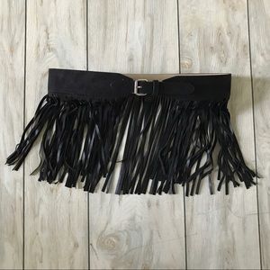 Black suede fringe belt