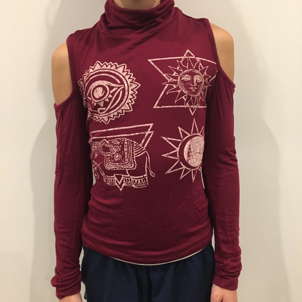 Joyce Leslie Burgundy Cold Shoulder Top