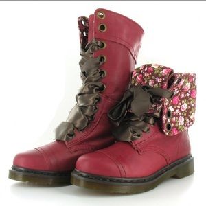 Dr. Martens Red Floral Combat Boots