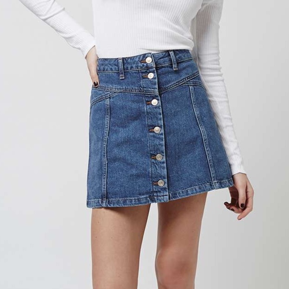 Topshop Moto Button-Up Denim Skirt