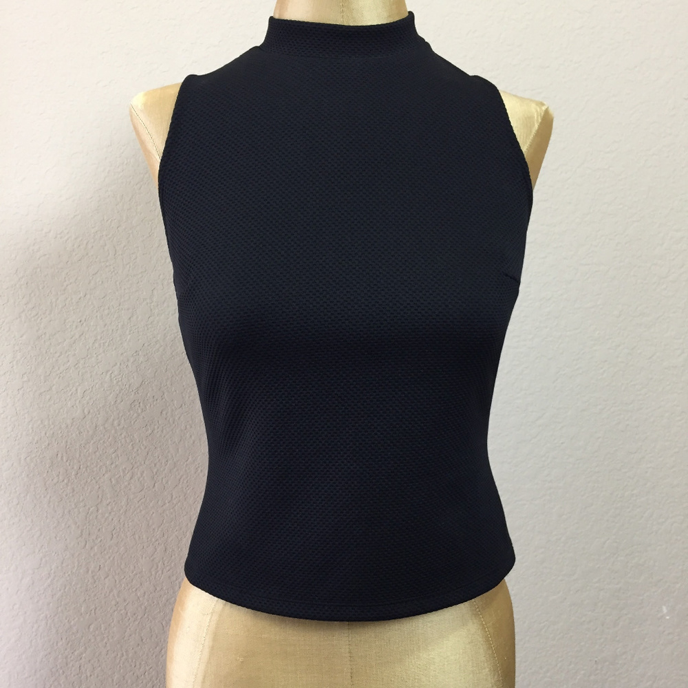 Mossimo Black Textured High-Neck Crop Top