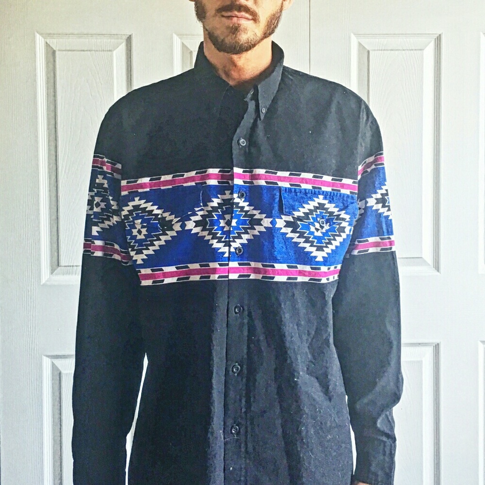 Black button down Southwest print