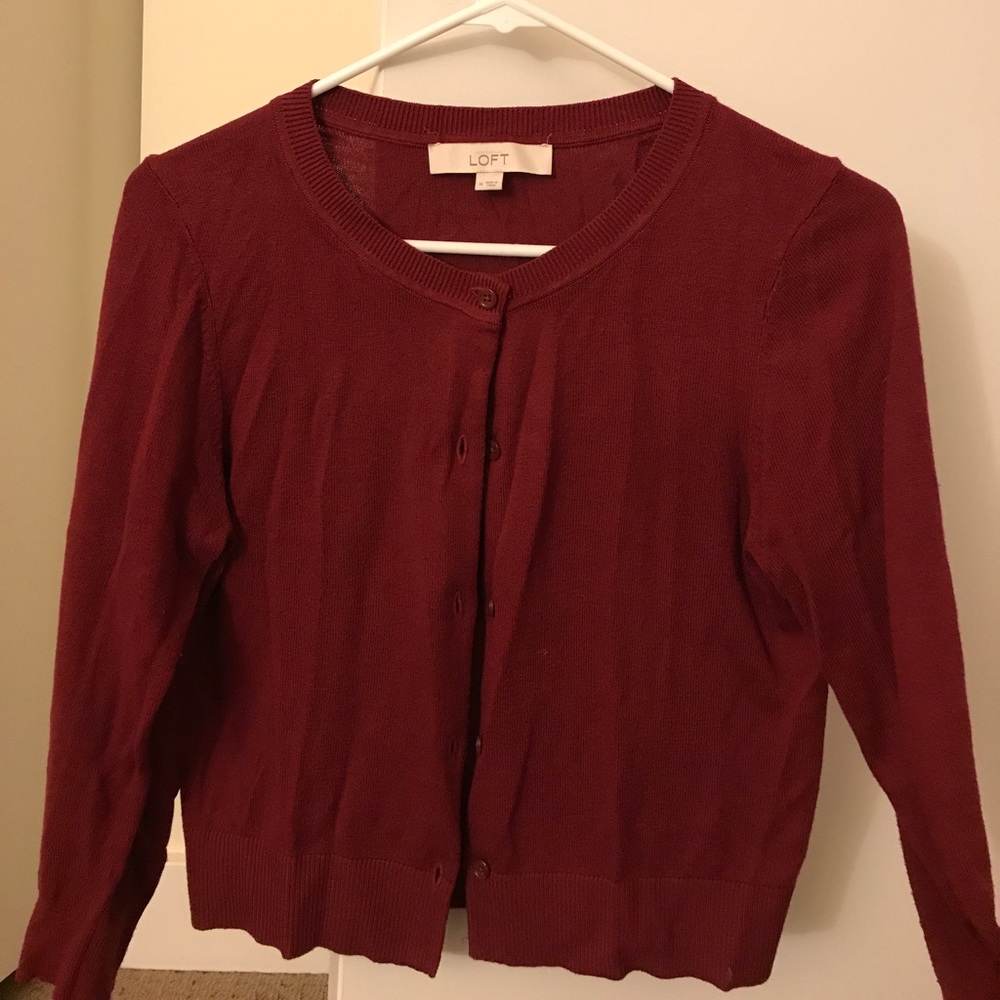 LOFT Maroon Cropped Cardigan