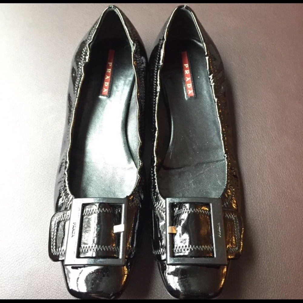 Prada black buckle flats