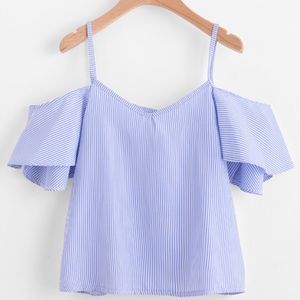 Pinstripe Cold Shoulder Top