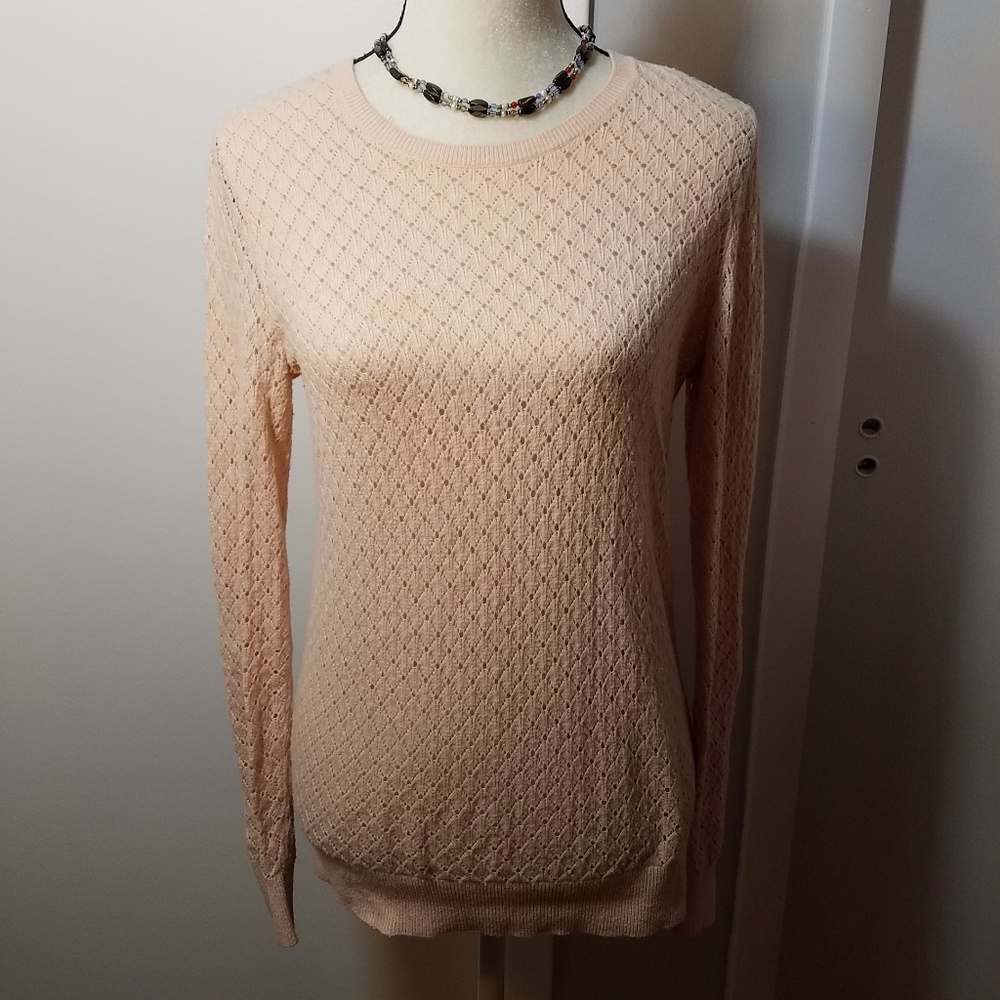 Loft Open Knit Peach Long Sleeve Sweater