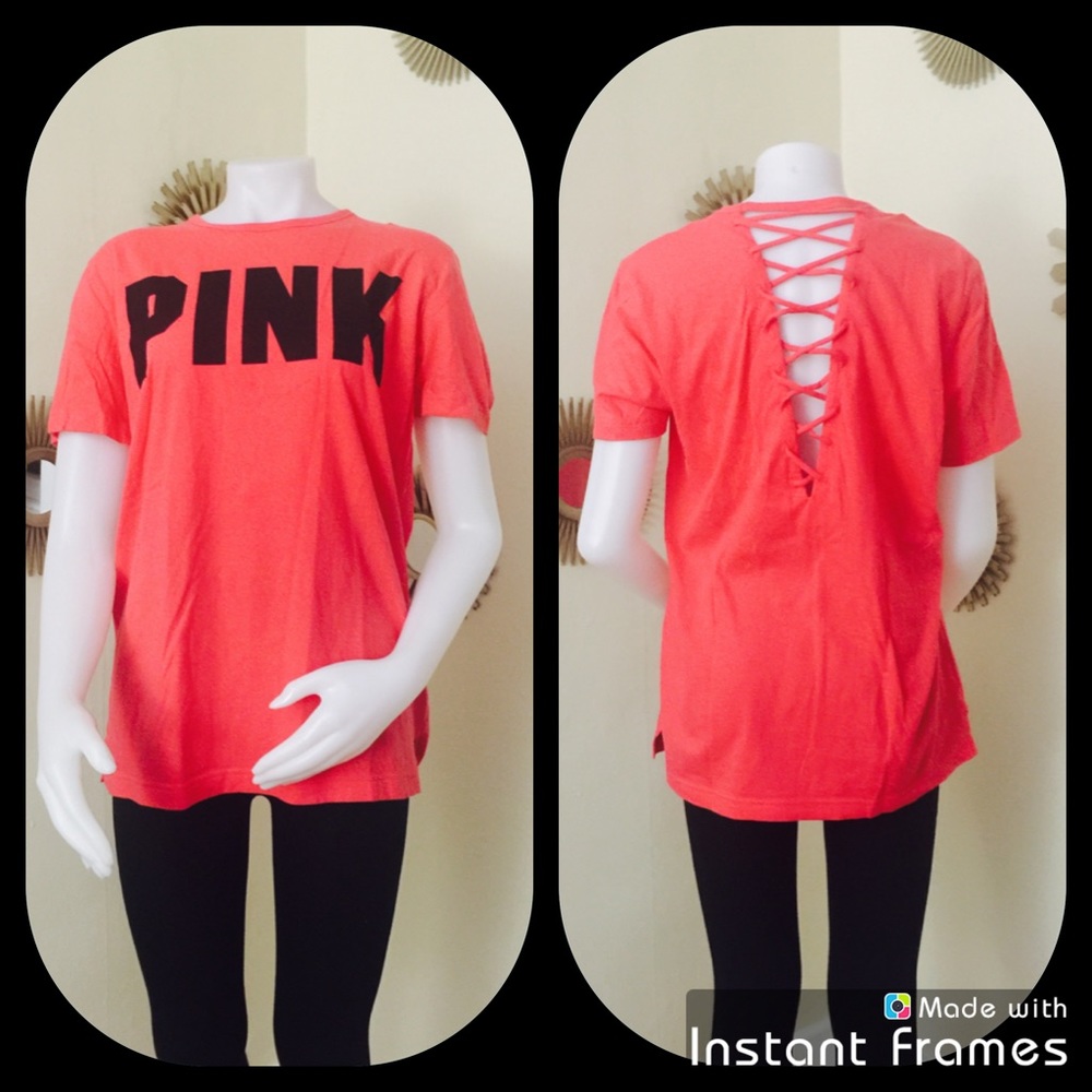 🌈Pink Campus short sleeve strappy back T-shirt