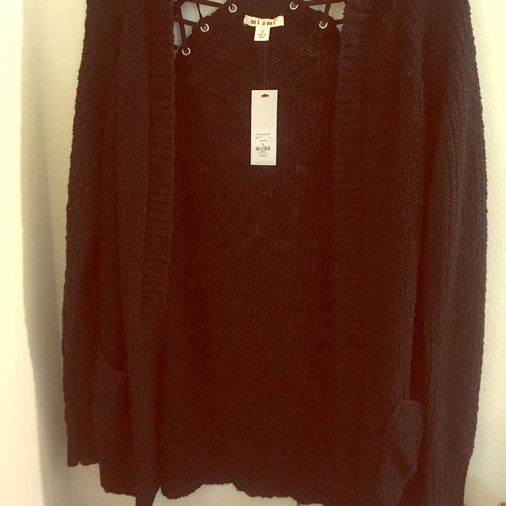 Black knitted long line cardigan from Francesca's.
