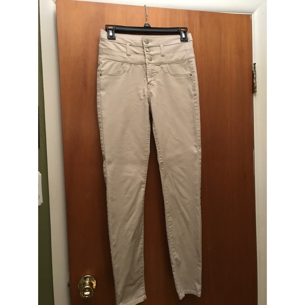 High waisted khaki skinny jeans