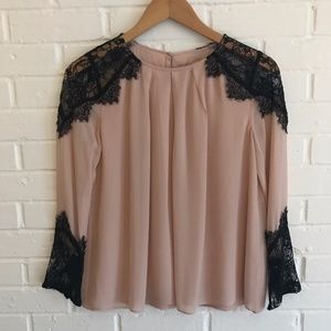 Alice and Olivia Pink with Black Lace Silk Top