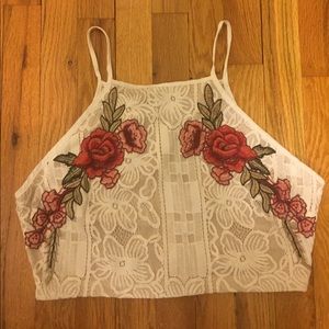 Rose Embroidered Lacey Crop Top Size Large Rose Embroidered Lacey Crop Top Size Large