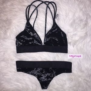 L VELVET VS PINK Bralette Thong Set Black New