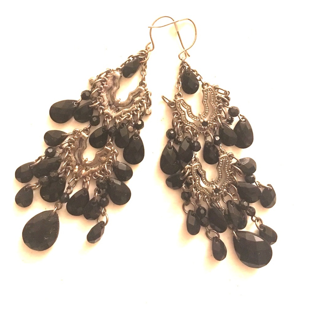 Black and pewter chandelier earrings