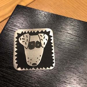Whimsical puppy lover pin in silver and black pin