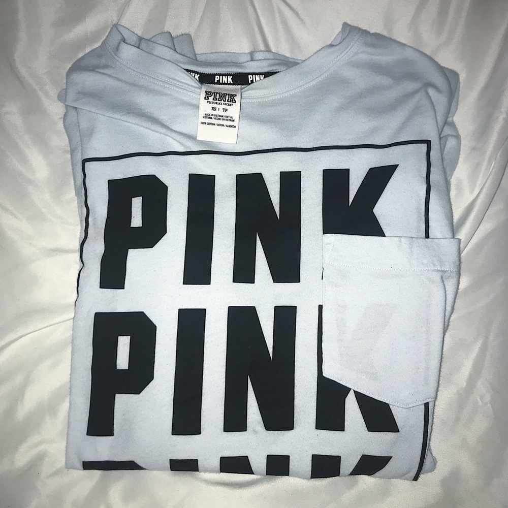 VS “PINK” long sleeve light blue pocket tee