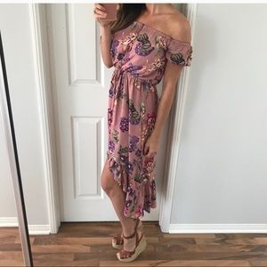 Off the shoulder high-low dress in floral print
