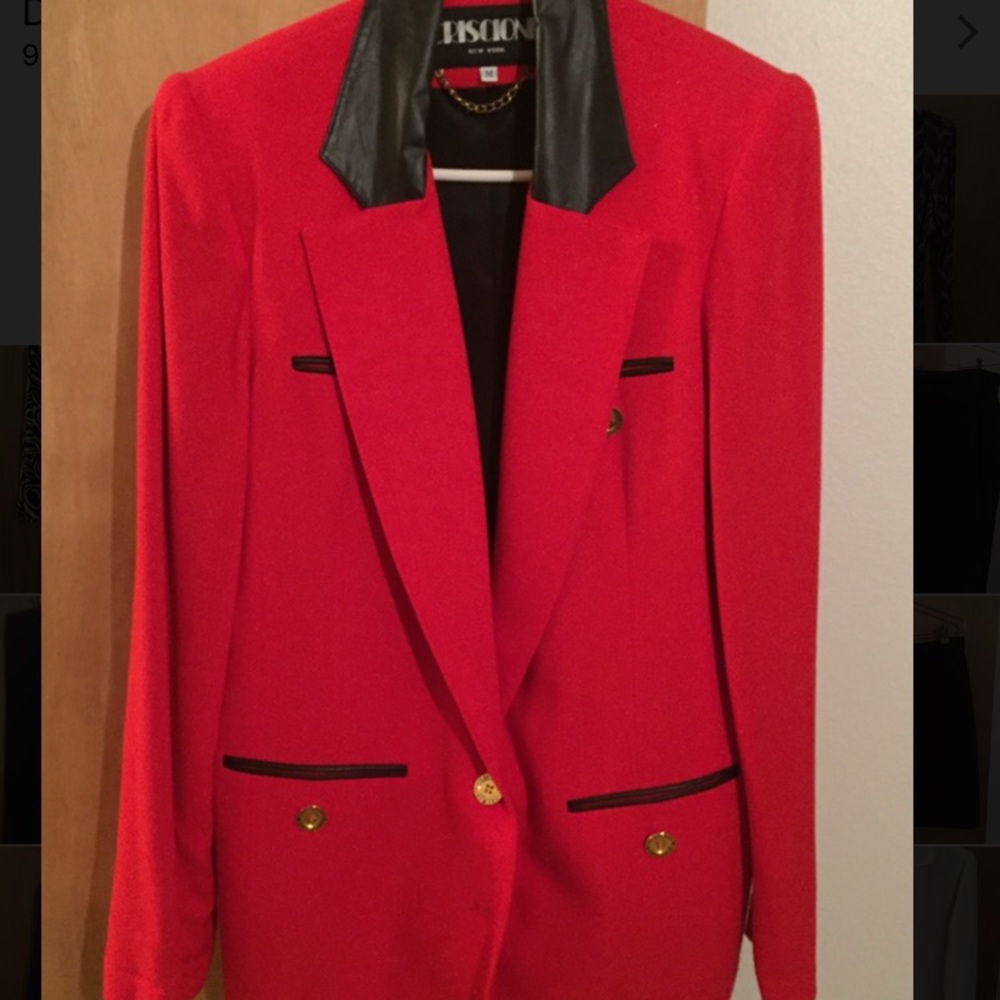 Red blazer with leather trim