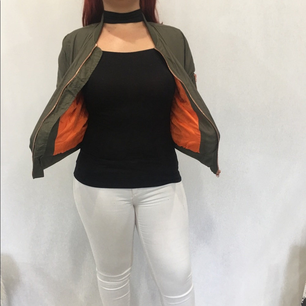 Padded bomber jacket with orange lining