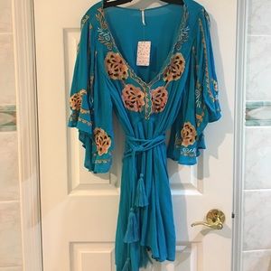 Free people embroidered turquoise dress. Free people embroidered turquoise dress.