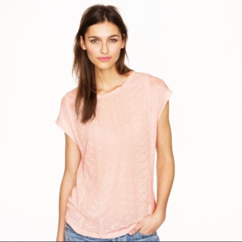 ⚪️ J. Crew white Eyelet-front linen T-shirt
